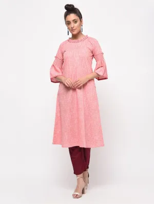 Bell Sleeves Pink A Line Kurta with Pockets