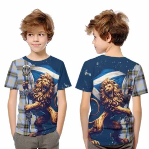 Bell Tartan Family Crest Kid T-Shirt with Scottish Majestic Lion