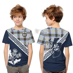 Bell Tartan Kid T-Shirt Featuring Thistle and Scotland Map