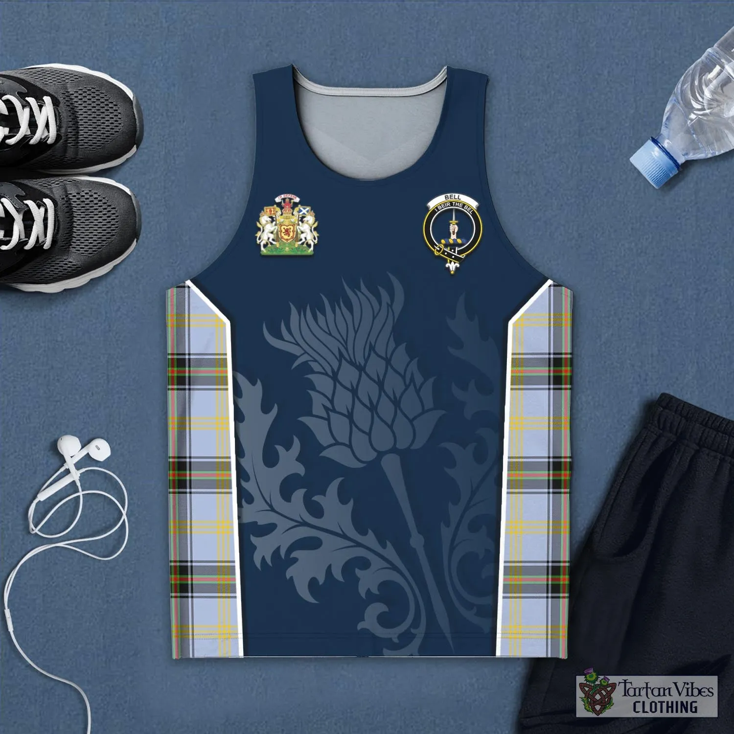 Bell Tartan Men's Tanks Top with Family Crest and Scottish Thistle Vibes Sport Style