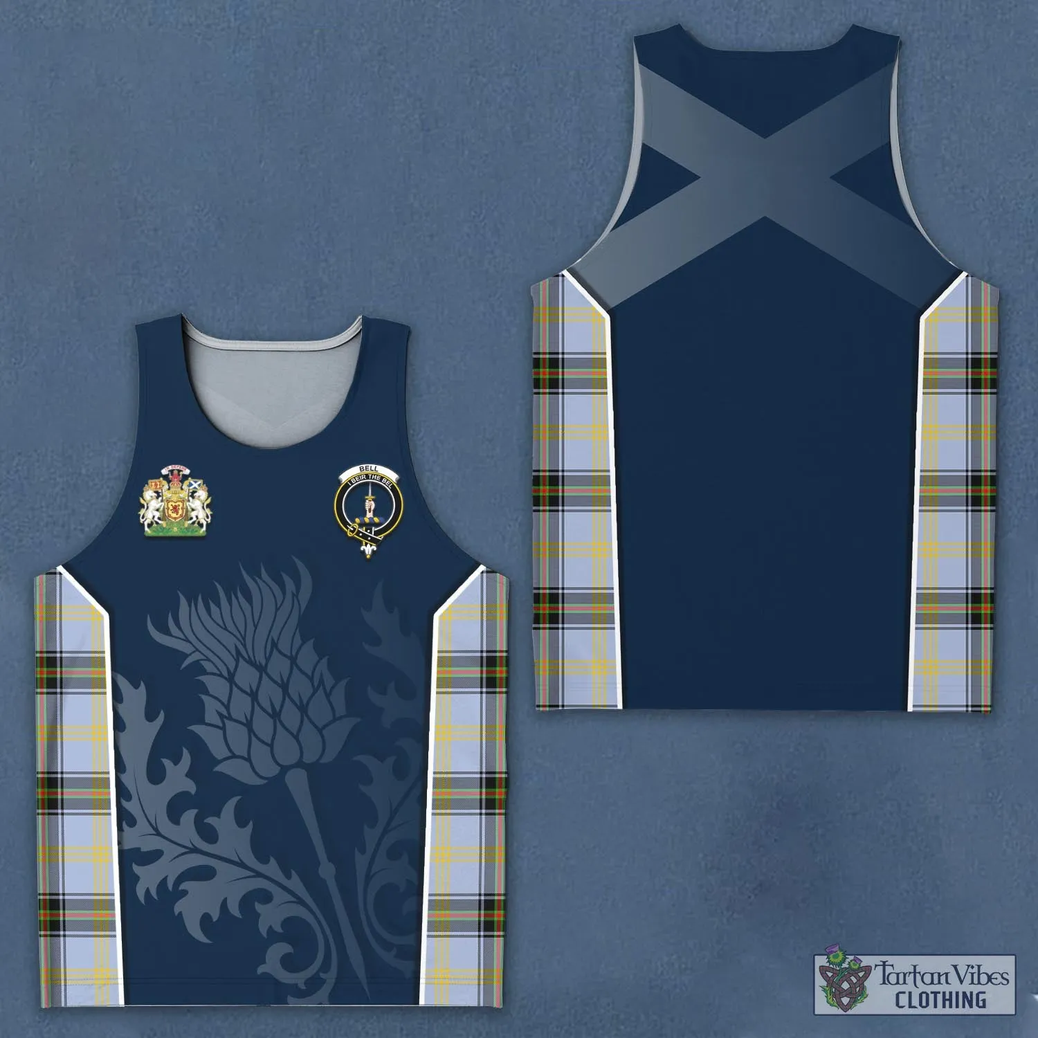 Bell Tartan Men's Tanks Top with Family Crest and Scottish Thistle Vibes Sport Style