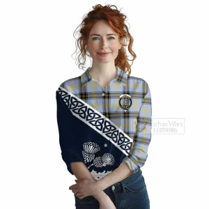 Bell Tartan Women's Casual Shirt Featuring Thistle and Scotland Map