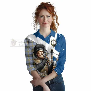 Bell Tartan Women's Casual Shirt with Family Crest Scottish Bagpiper Vibes