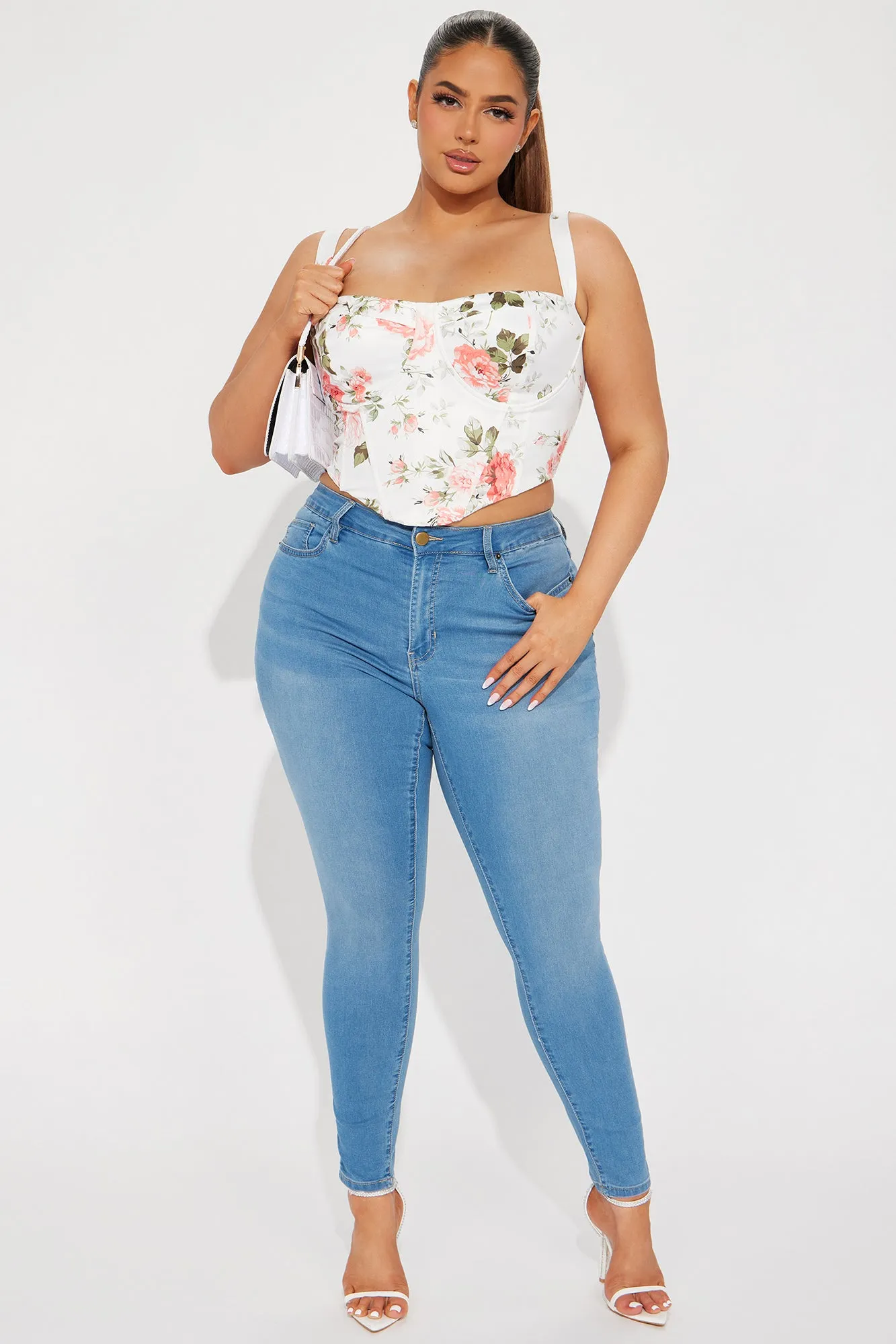 Bella Floral Corset Top - Ivory/combo