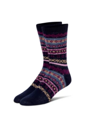 B.ELLA Kathleen Fair Isle Sweater Crew Socks 0638 | Navy | Clearance Final Sale