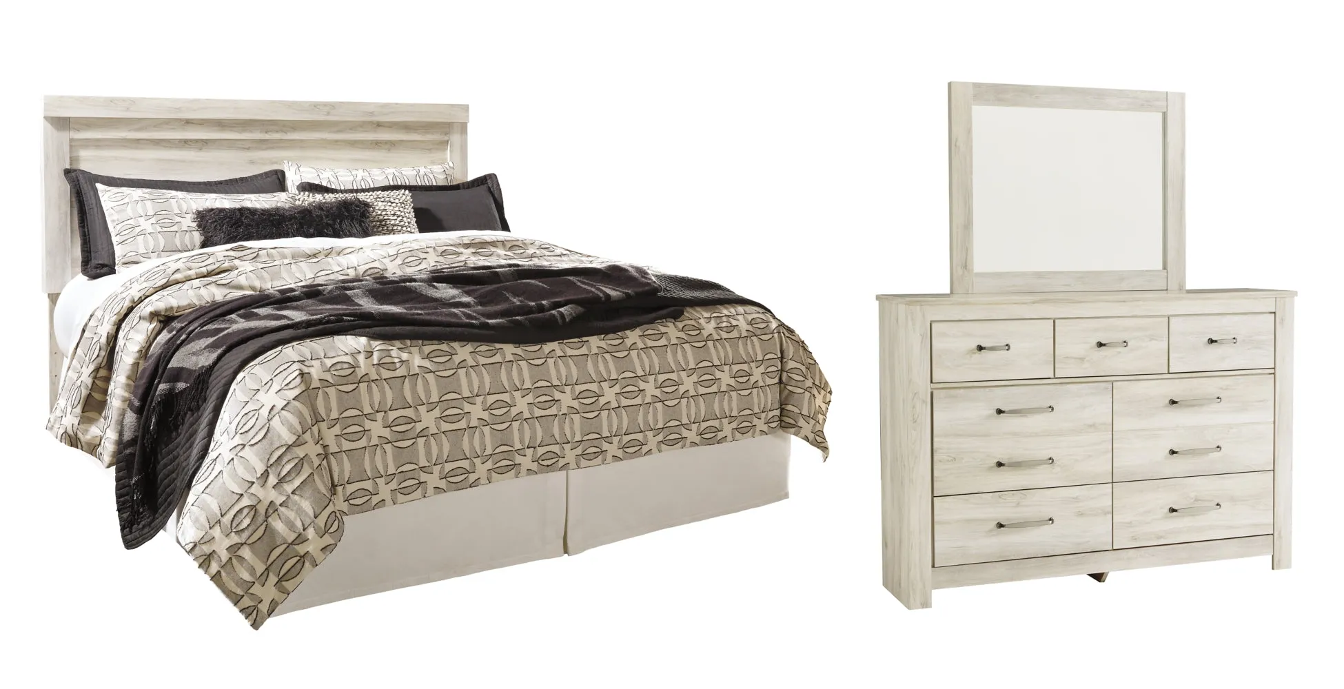 Bellaby King Panel Headboard Bed with Mirrored Dresser