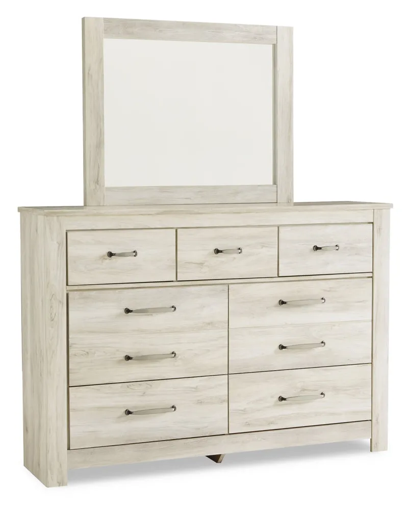 Bellaby Queen Crossbuck Panel Bed with Mirrored Dresser