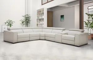 Bellagio Light Gray Leather Sectional with Recliners