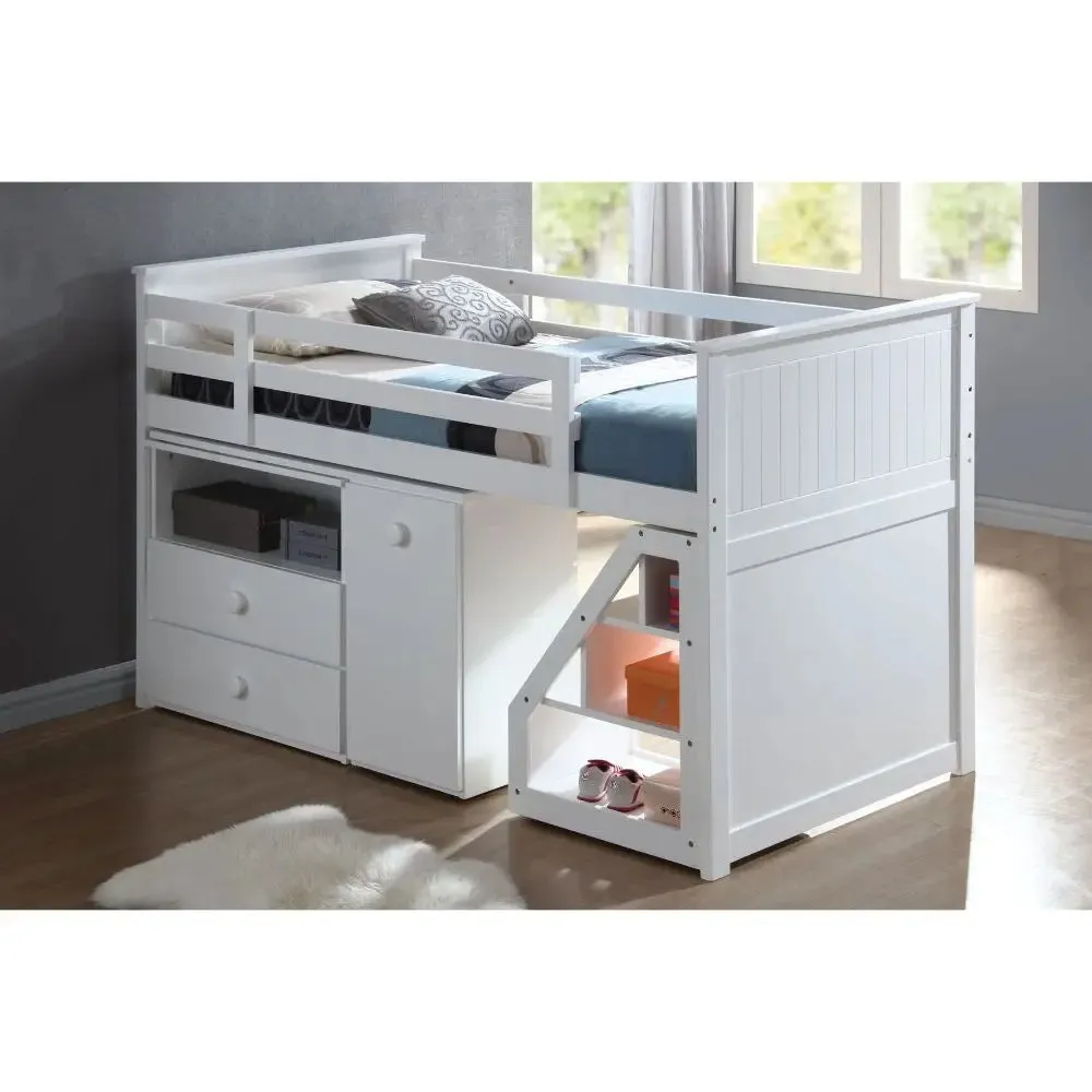 Bellamy Twin Loft Bed w/Swivel Desk, White