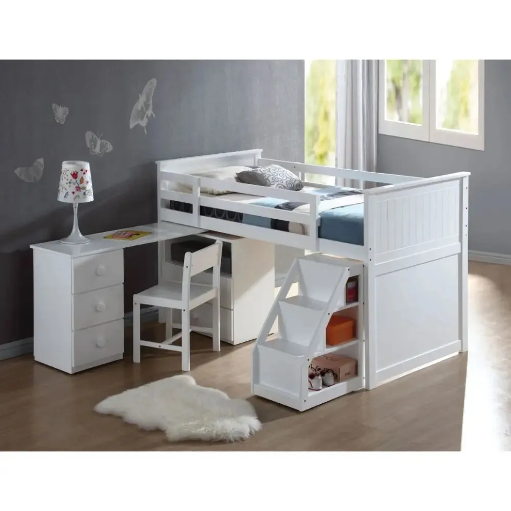 Bellamy Twin Loft Bed w/Swivel Desk, White