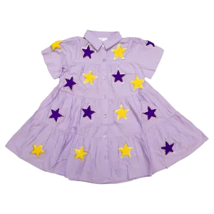 Belle Cher Chenille Dress - Purple   Gold Stars