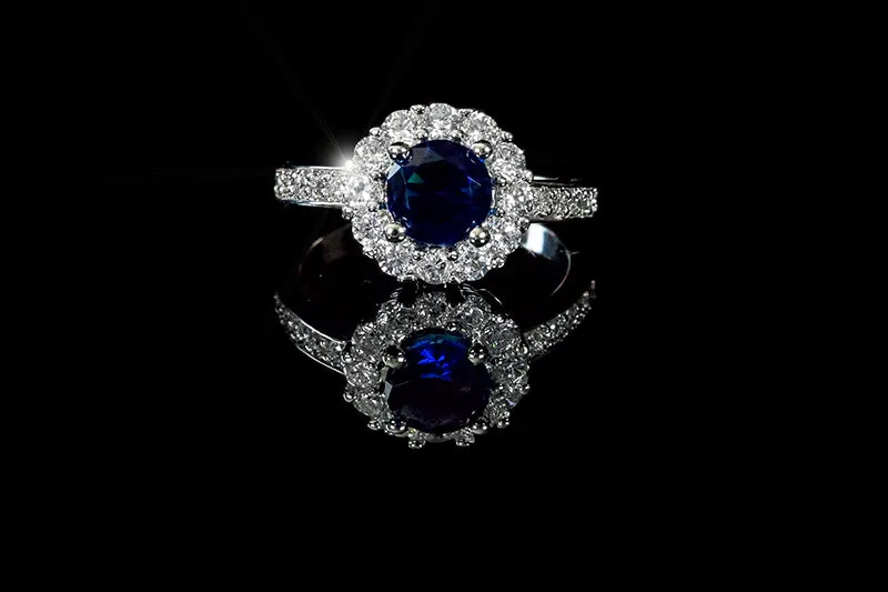 Belle Sapphire Blue Halo Engagement Cocktail Ring | 2.5ct