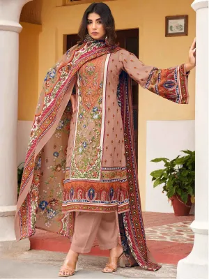 Belliza Pakistani Print Beige Unstitched Women Cotton Suit Material