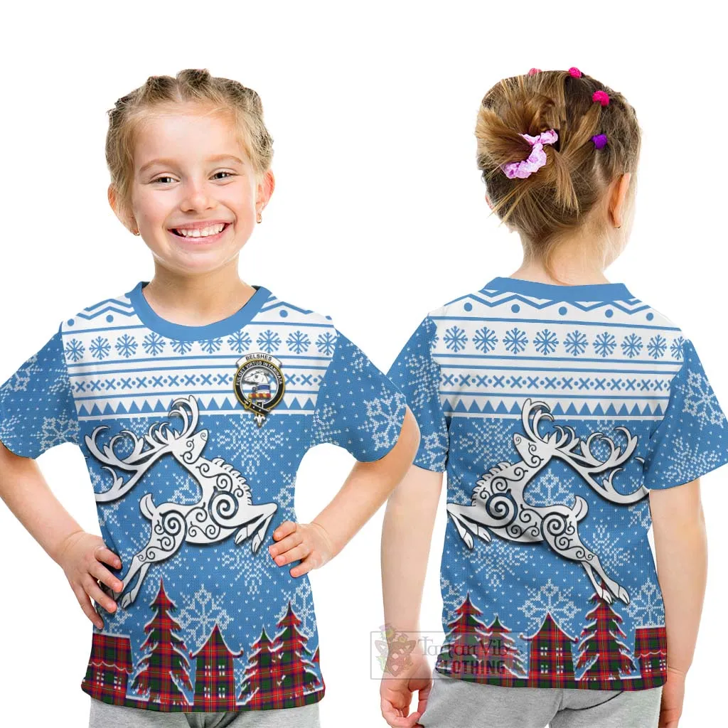 Belshes (Belsches) Clan Christmas Kid T-Shirt Celtic Reindeer Style