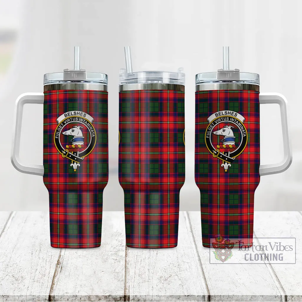 Belshes Tartan and Family Crest Tumbler with Handle