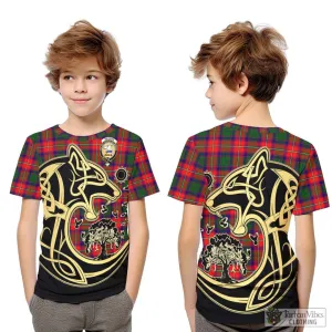 Belshes Tartan Kid T-Shirt with Family Crest Celtic Wolf Style