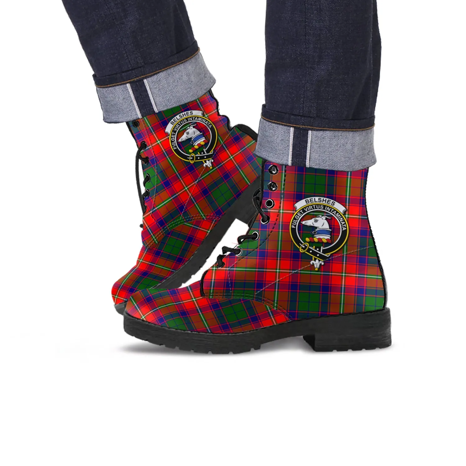 Belshes Tartan Leather Boots with Family Crest