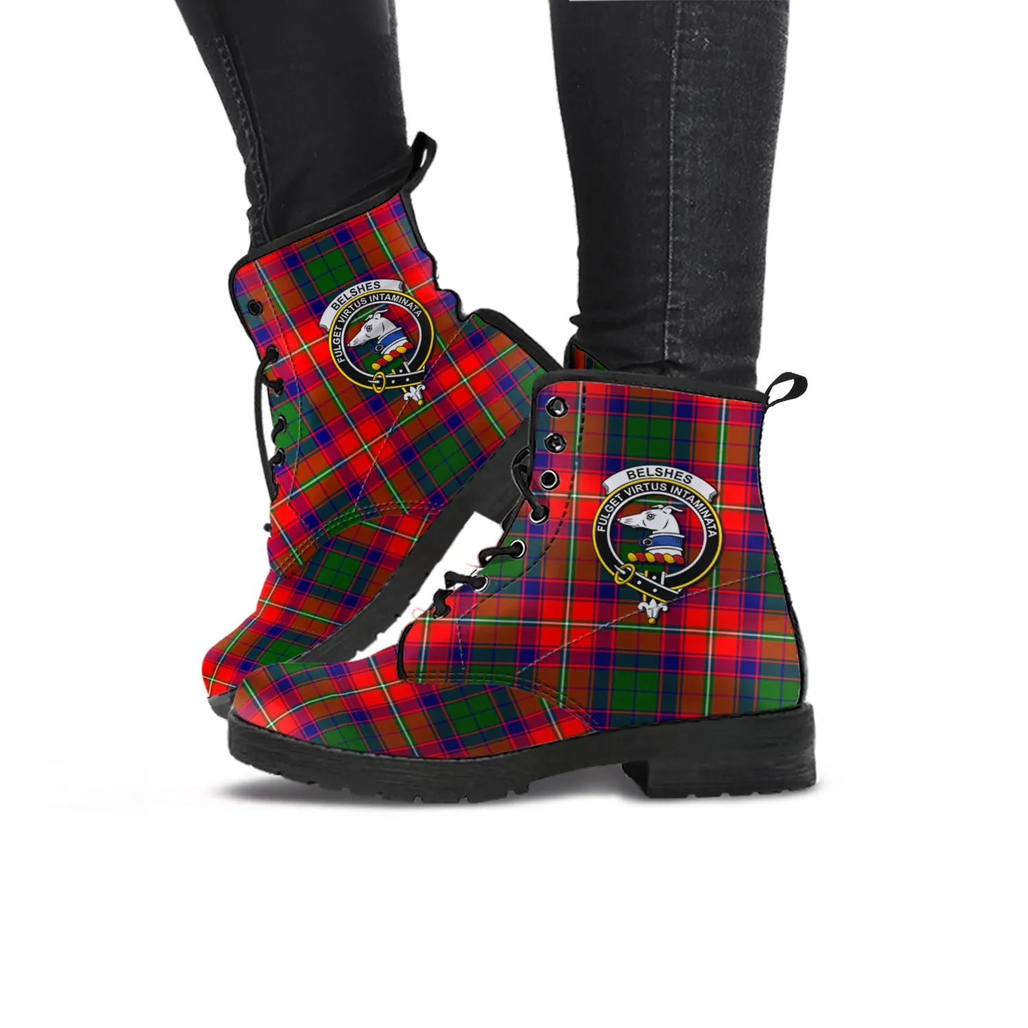 Belshes Tartan Leather Boots with Family Crest