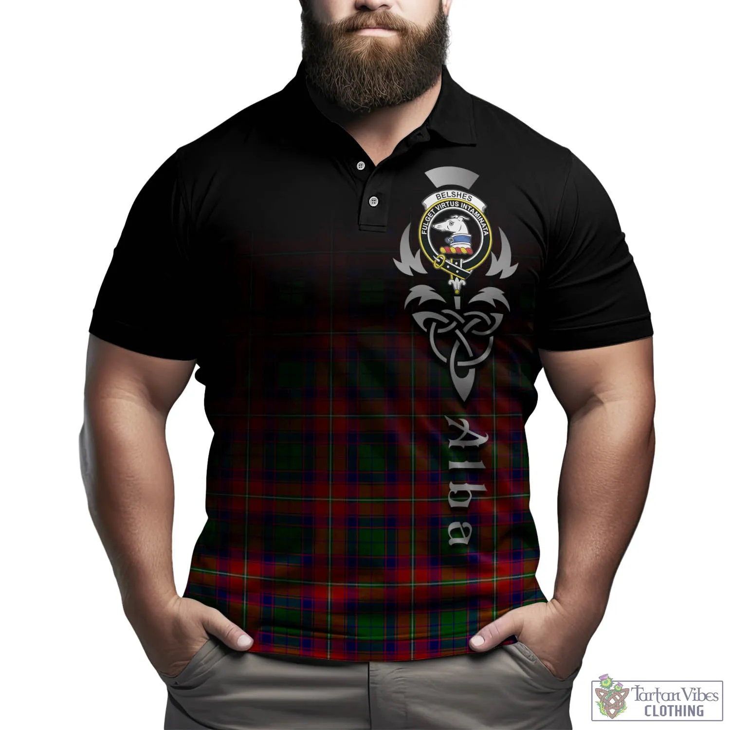 Belshes Tartan Polo Shirt Featuring Alba Gu Brath Family Crest Celtic Inspired