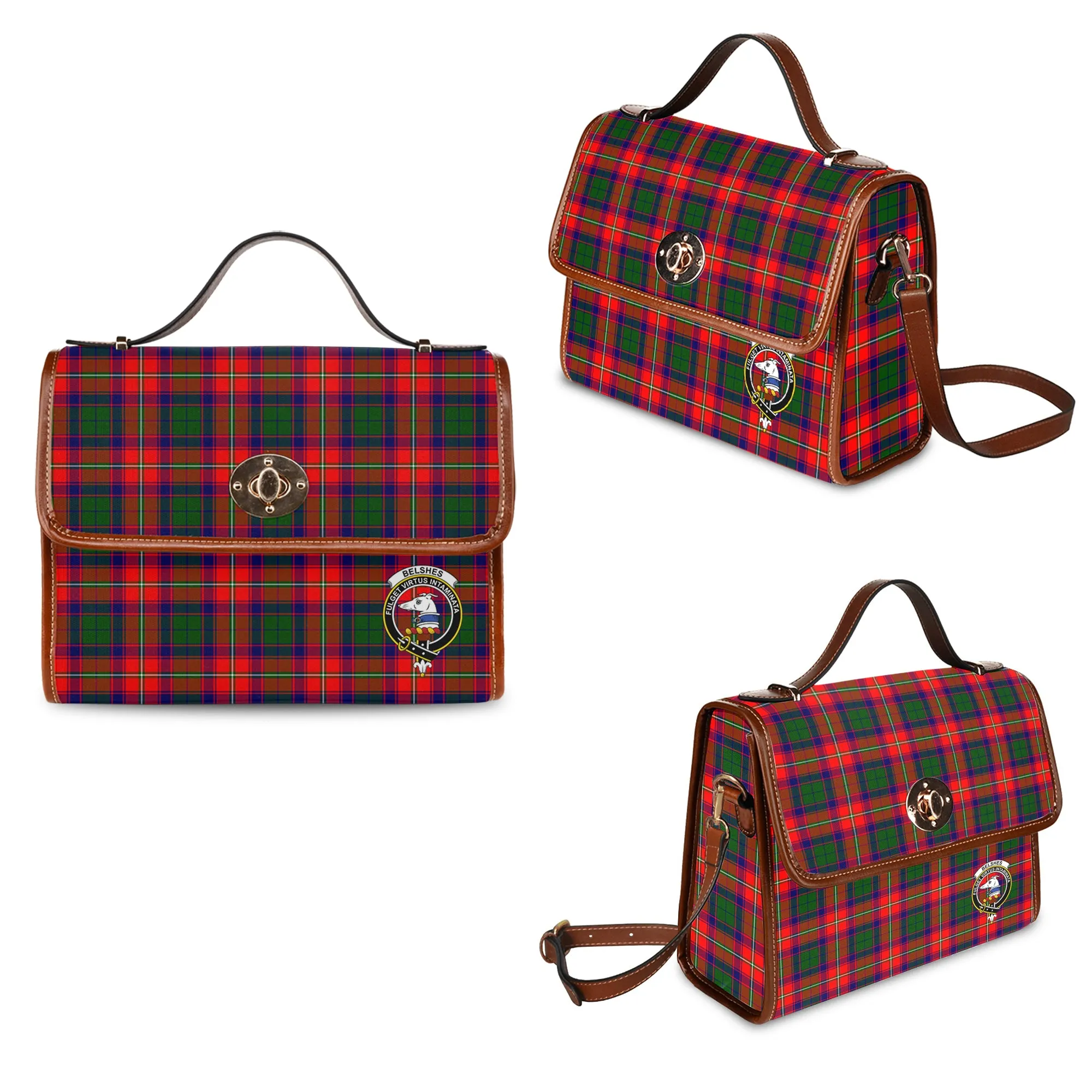 Belshes Tartan Waterproof Canvas Bag with Family Crest