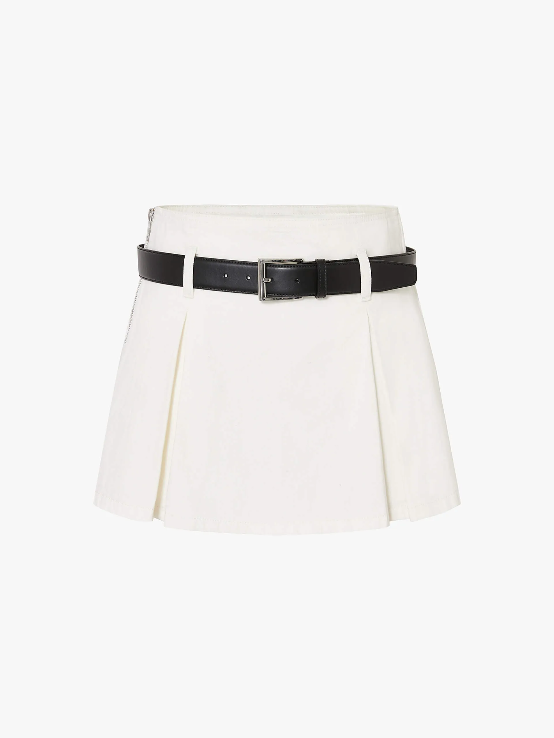 Belt Pleated Denim Skort