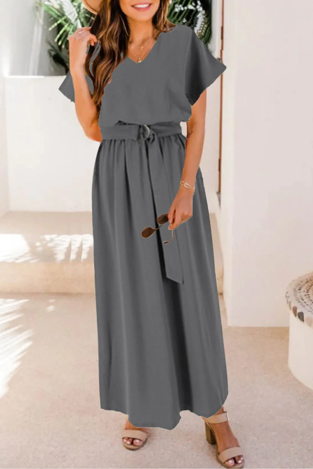 Belted Cap Sleeve Dress