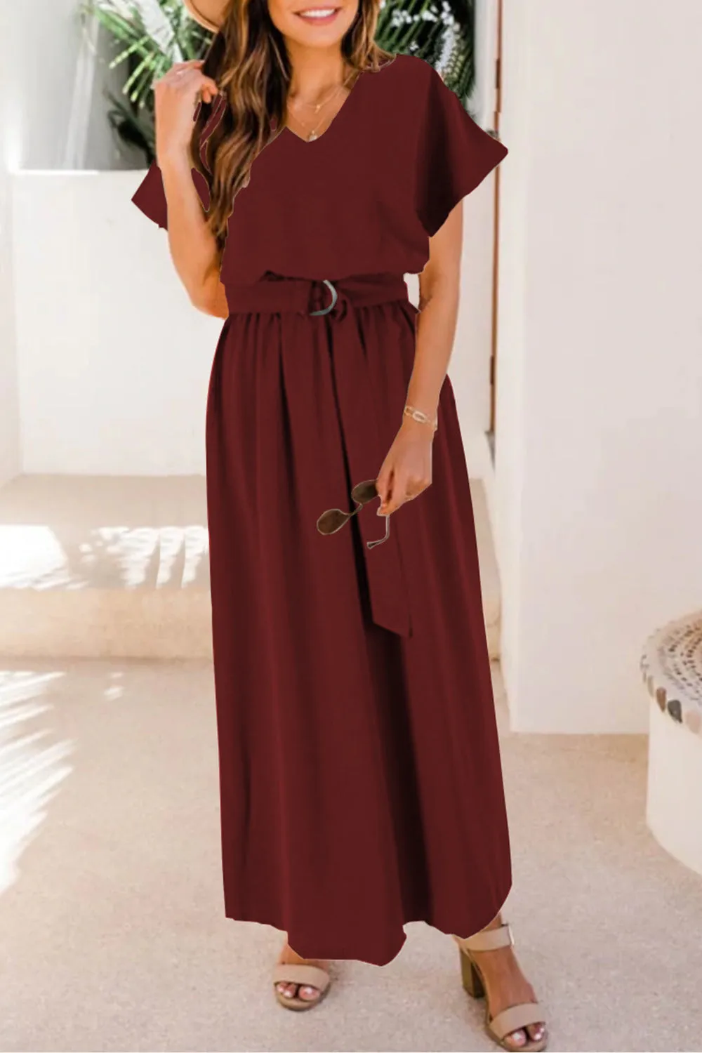 Belted Cap Sleeve Dress