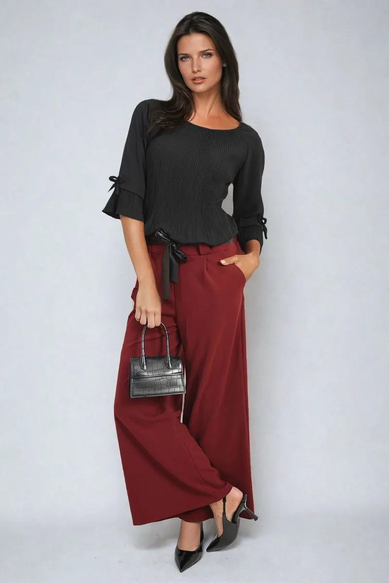 Belted High Waist Wide Leg Trouser