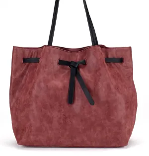 Belted Shopper Bag in Burgundy