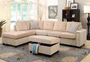 Belville Beige Velvet Sectional Sofa w/Pillows