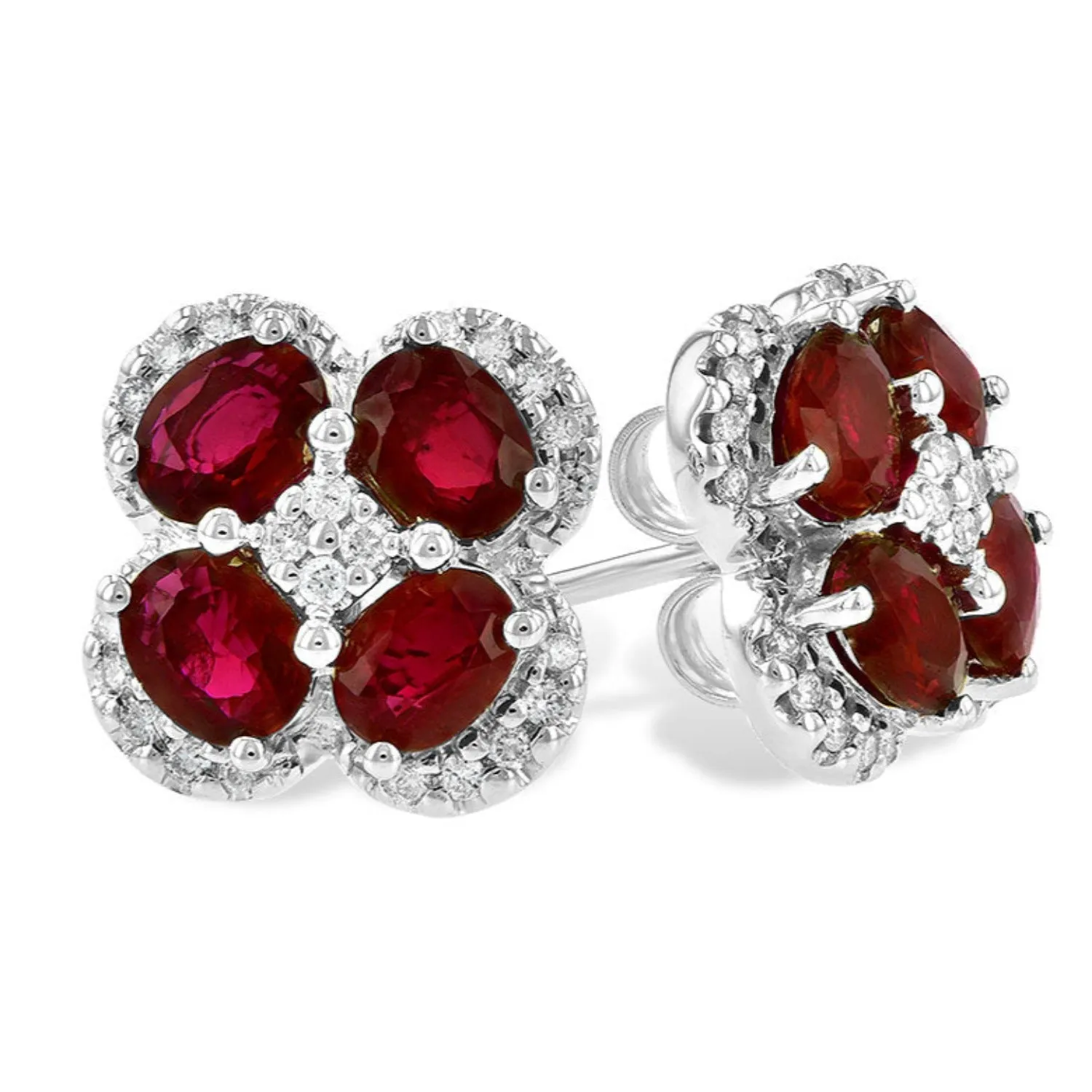 Ben Garelick Red Ruby Quatrefoil Diamond Stud Earrings