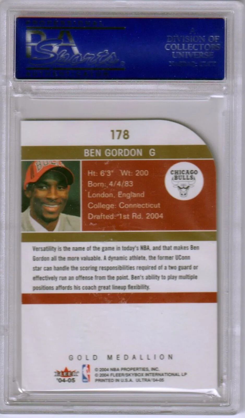 BEN GORDON 2004-05 Fleer Ultra RC Rookie Gold Medallion Lucky 13 PSA 10 - POP 5