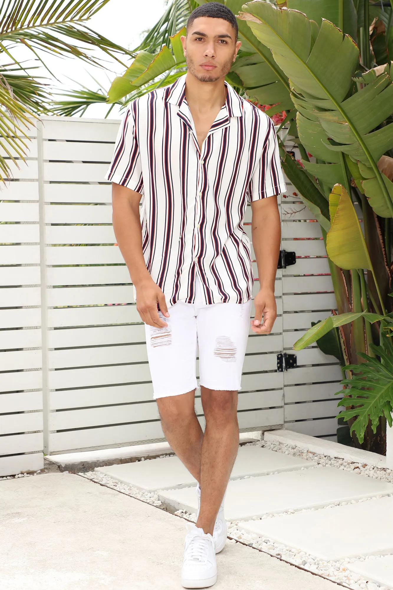 Benny Striped Short Sleeve Woven Top - White/combo