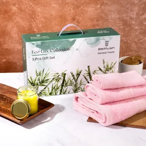 BePlush 3 Piece Towels Set | Ultra Soft, Highly Absorbent, Anti Bacterial (Bath Towel, Hand Towel and Face Towel) Perfect as a Diwali/House Warming/Wedding (Gift Box : Pink)