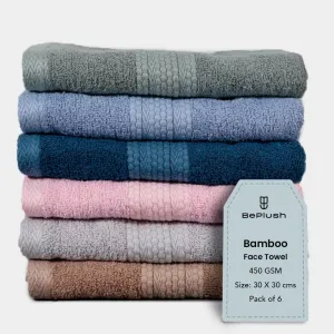 BePlush 450 GSM Bamboo Face Towel Set of 6 | Ultra Soft, Absorbent, & Quick Dry Towels for Gym, Travel | 30 * 30 Cms (6, Rust, Sky Blue, Grey, Aqua Marine Blue, Olive Green & Pink)