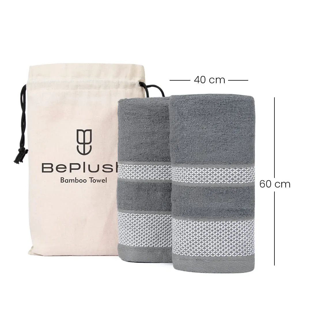 BePlush Zero Twist Bamboo Hand Towels Set of 2 Grey : Ultra Soft, Highly Absorbent, Quick Dry, Anti Bacterial Napkins for Hand Towel || 450 GSM, 40 X 60 cms