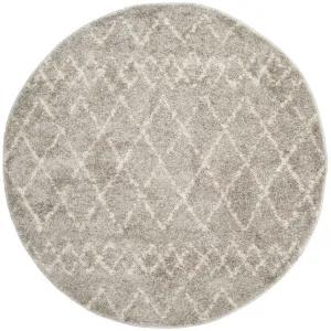 Berber Tribal Shag Light Gray/Cream Round Rug