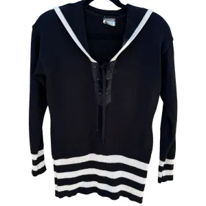 Bergdorf Goodman Fusion Vintage Women's Black White Striped Knit Sailor Sweater