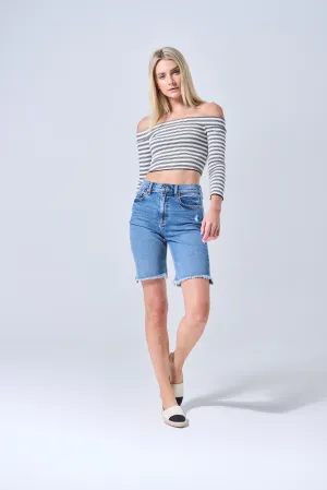 BERMUDA SHORTS WITH SLIGHT HIP DISTRESSING  / SP-S7551MD