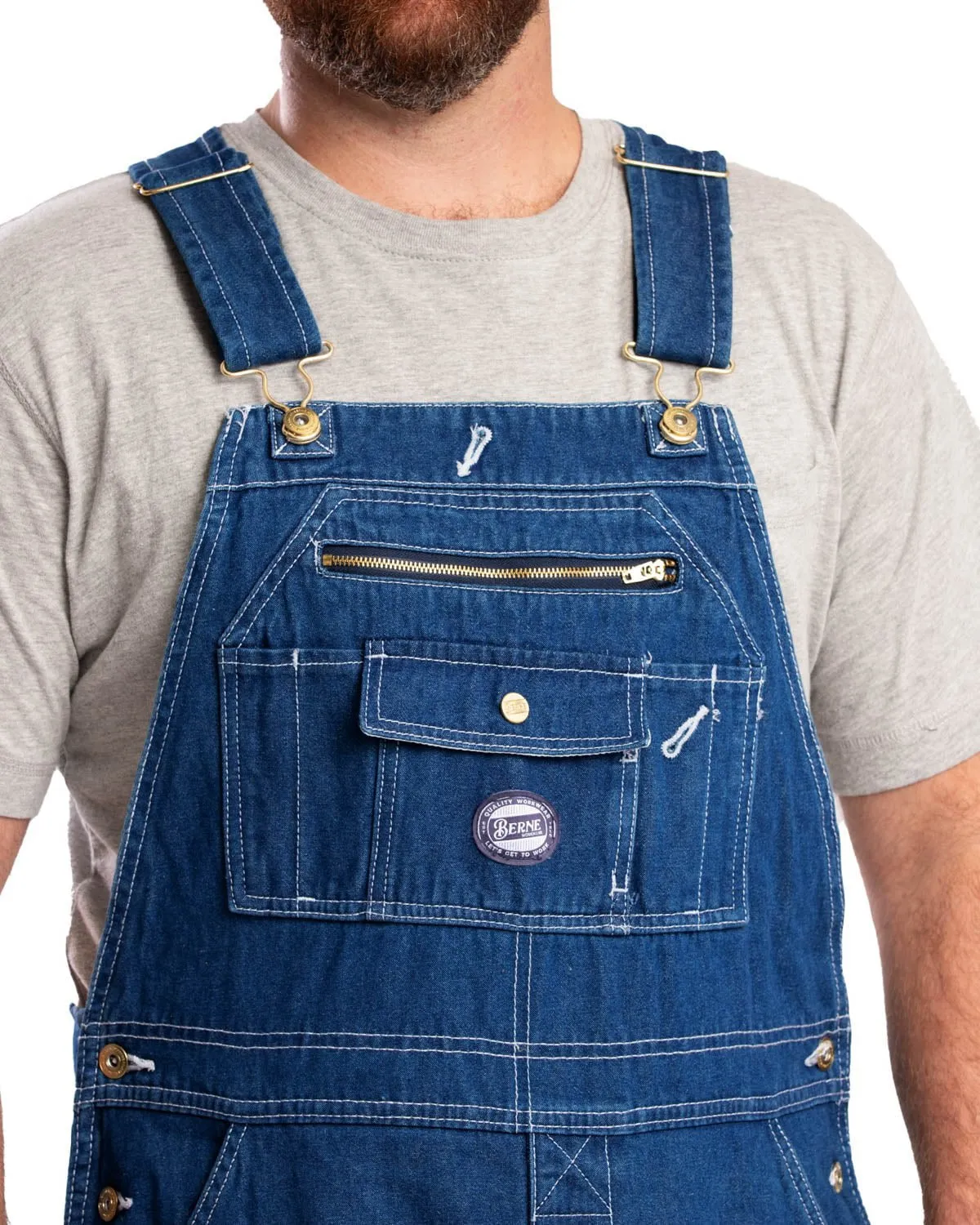 Berne Mens Denim 100% Cotton Vintage Washed Denim Bib Overall