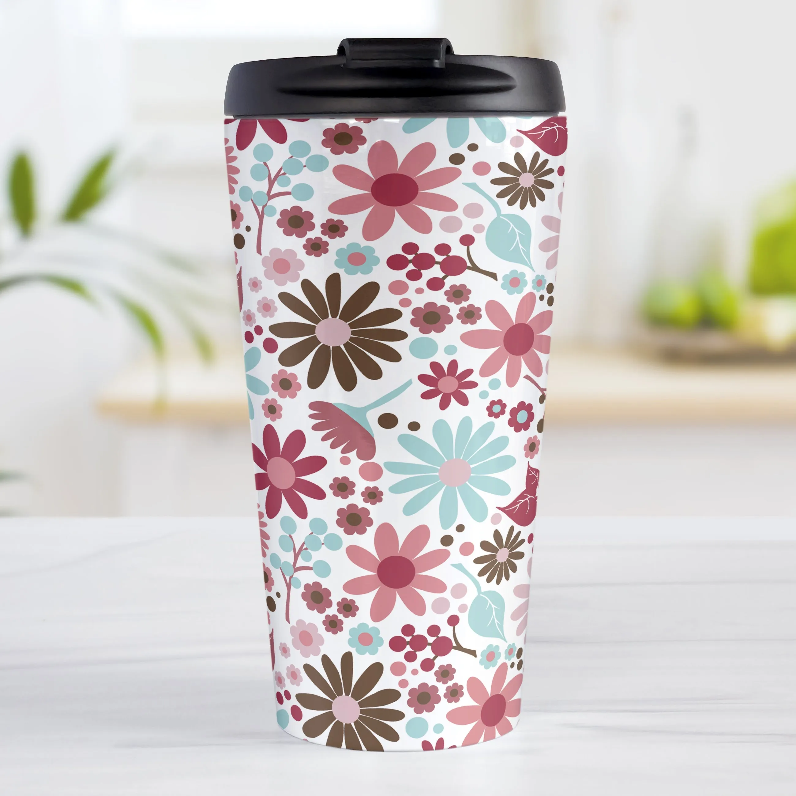 Berry Blue Summer Flowers Travel Mug