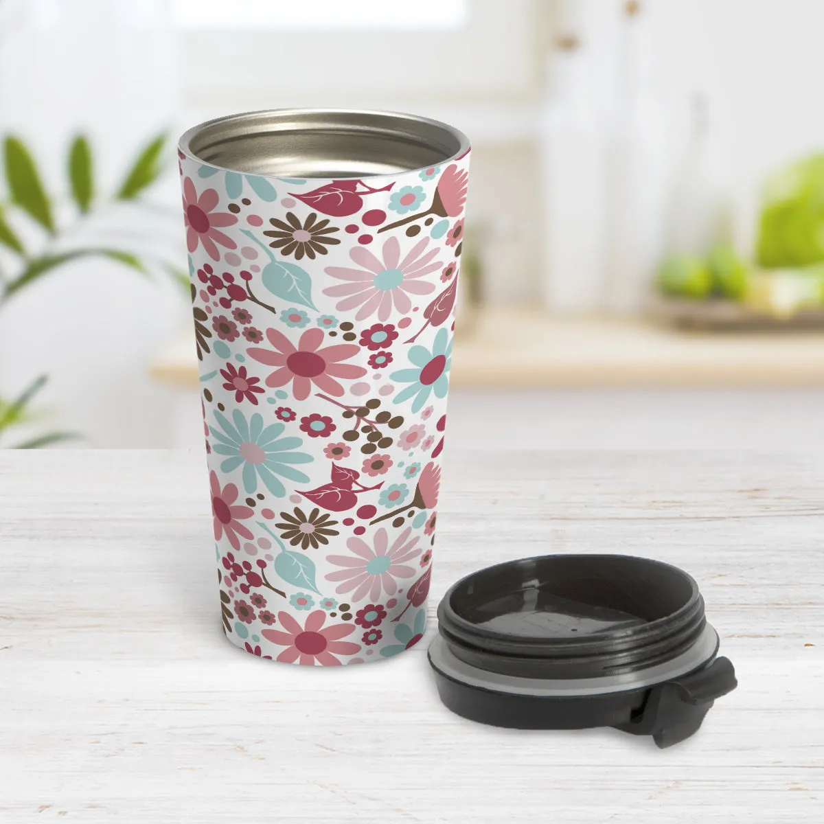 Berry Blue Summer Flowers Travel Mug