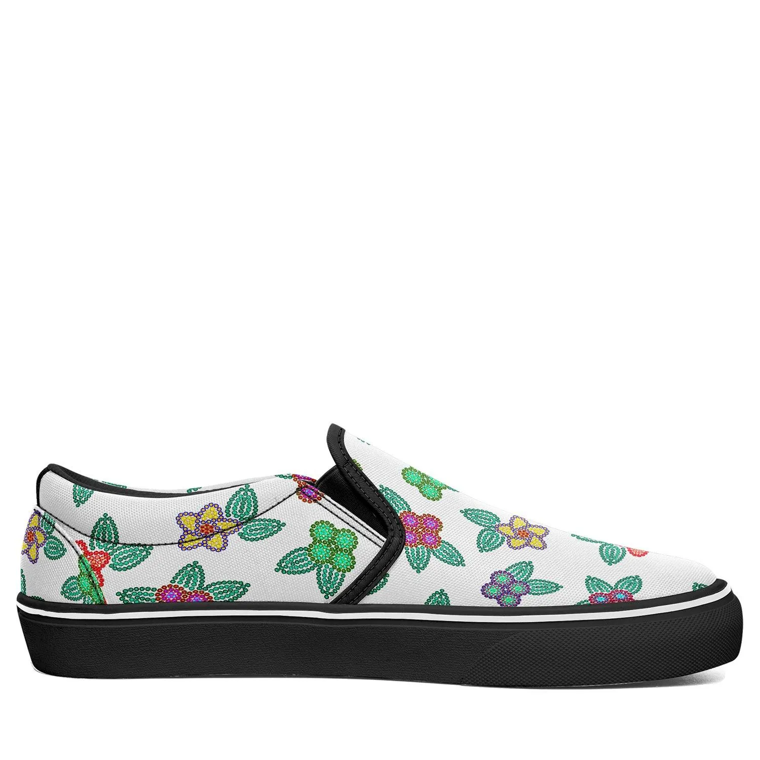 Berry Flowers White Otoyimm Kid's Canvas Slip On Shoes