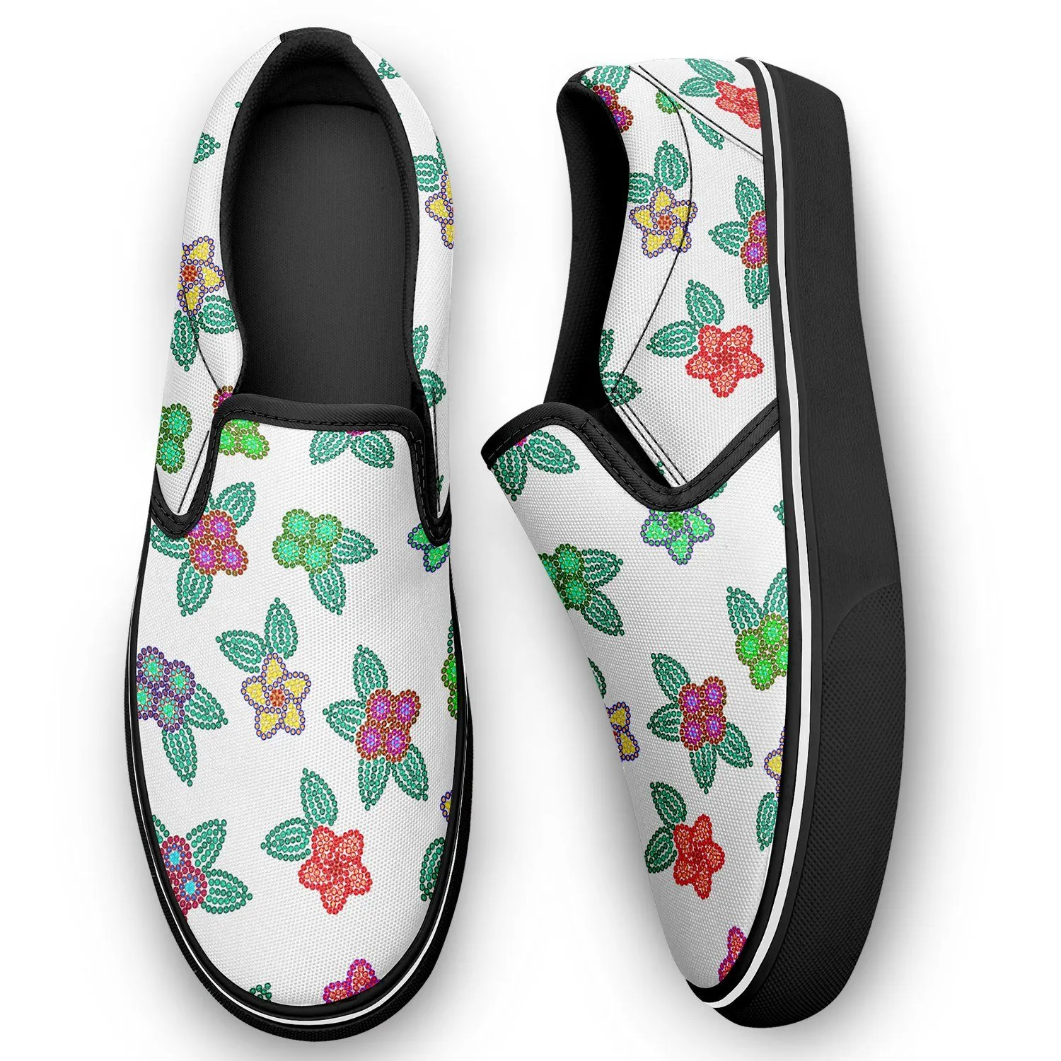 Berry Flowers White Otoyimm Kid's Canvas Slip On Shoes