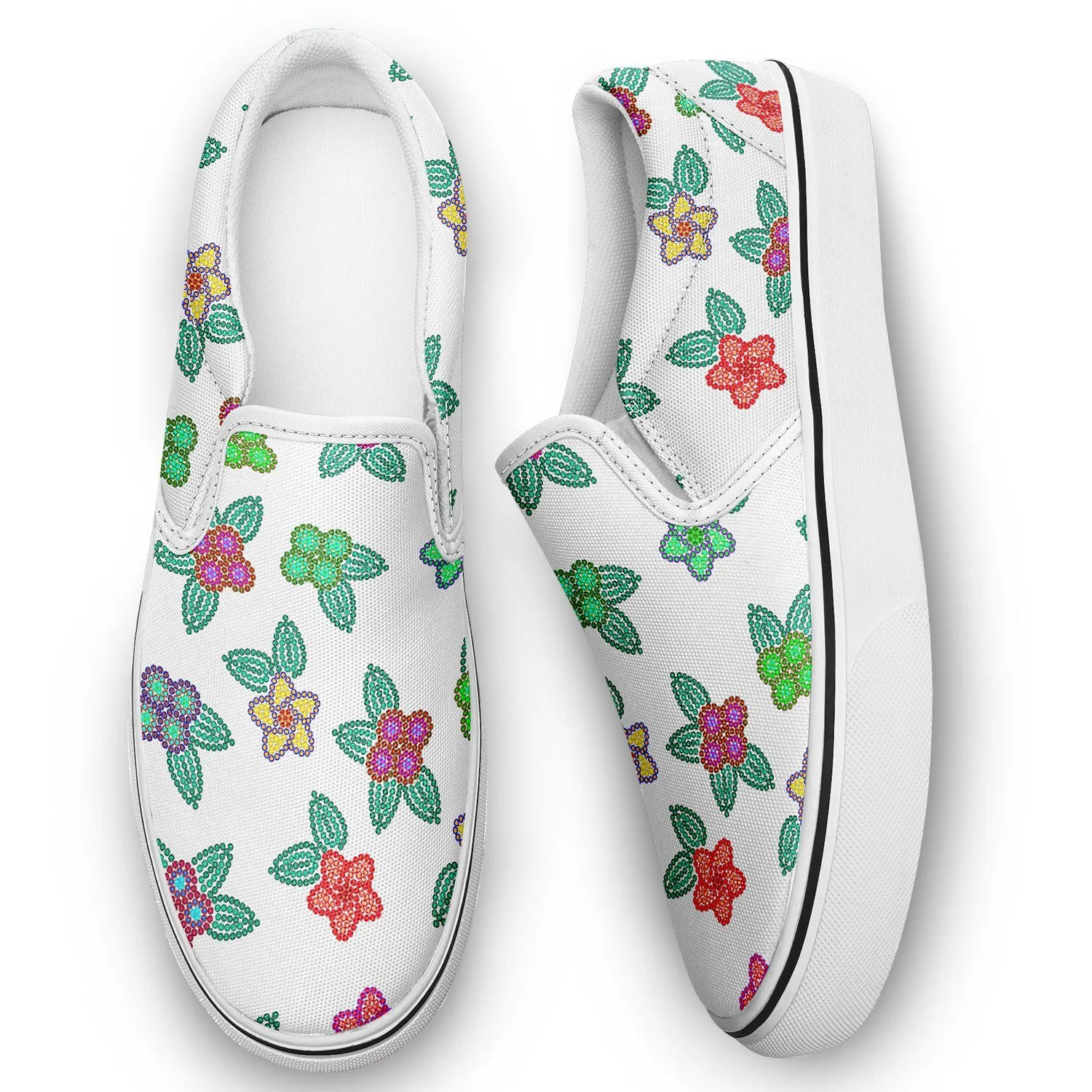 Berry Flowers White Otoyimm Kid's Canvas Slip On Shoes