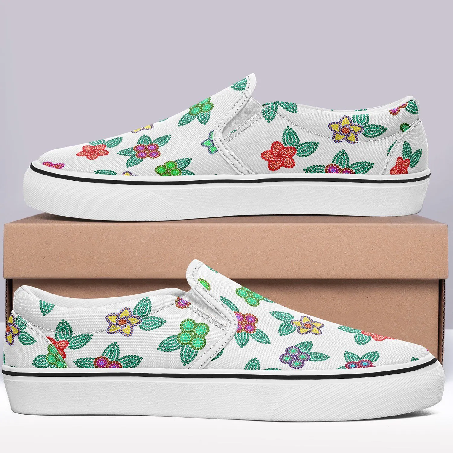 Berry Flowers White Otoyimm Kid's Canvas Slip On Shoes