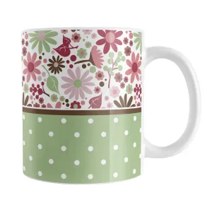 Berry Green Summer Flowers Polka Dot Mug