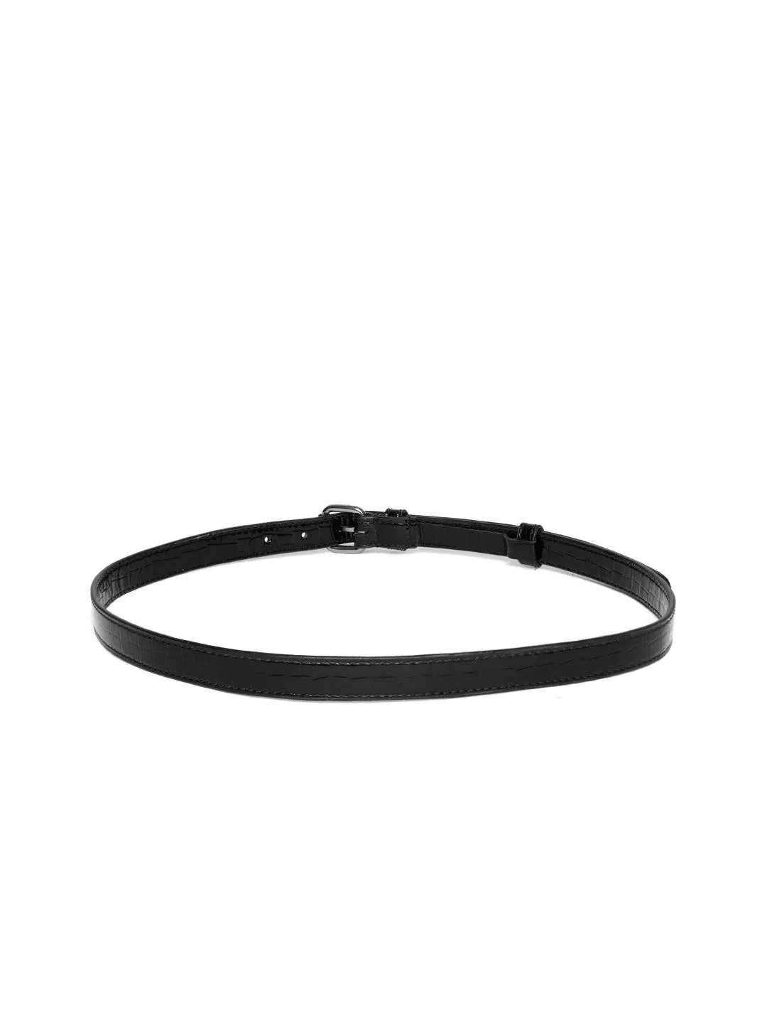 Berrylush Women Black Metallic Buckle PU Belt