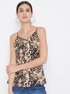 Berrylush Women Leopard Printed V-Neck Strappy Top