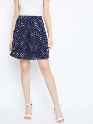 Berrylush Women Navy Blue Polka Dot Print Layered Slip-On Mini Skirt